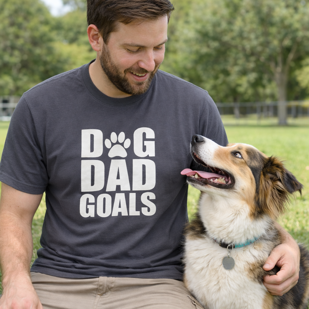 Dog Dad Goals T-Shirt — Funny Paw Print Tee for Dog Lovers