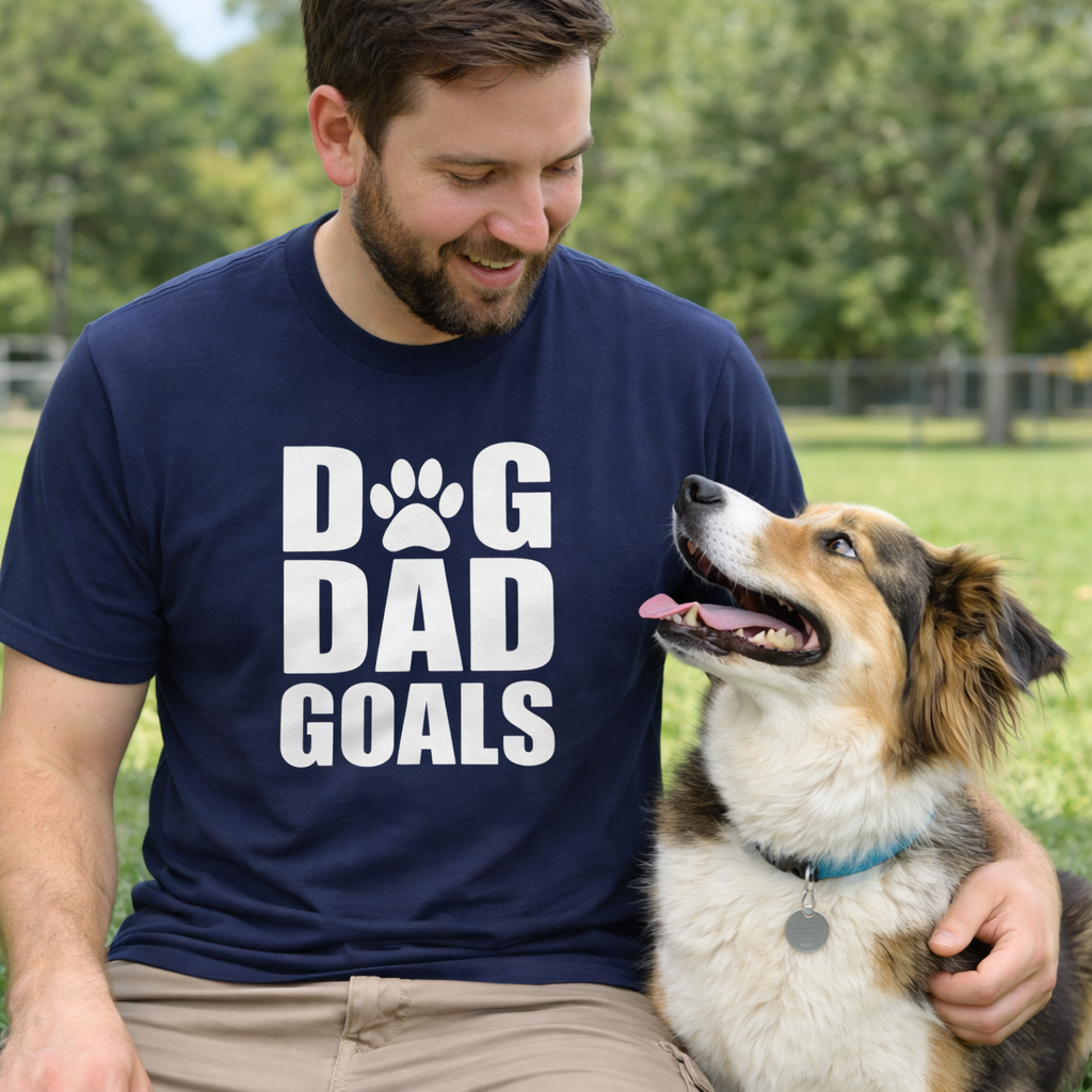 Dog Dad Goals T-Shirt — Funny Paw Print Tee for Dog Lovers